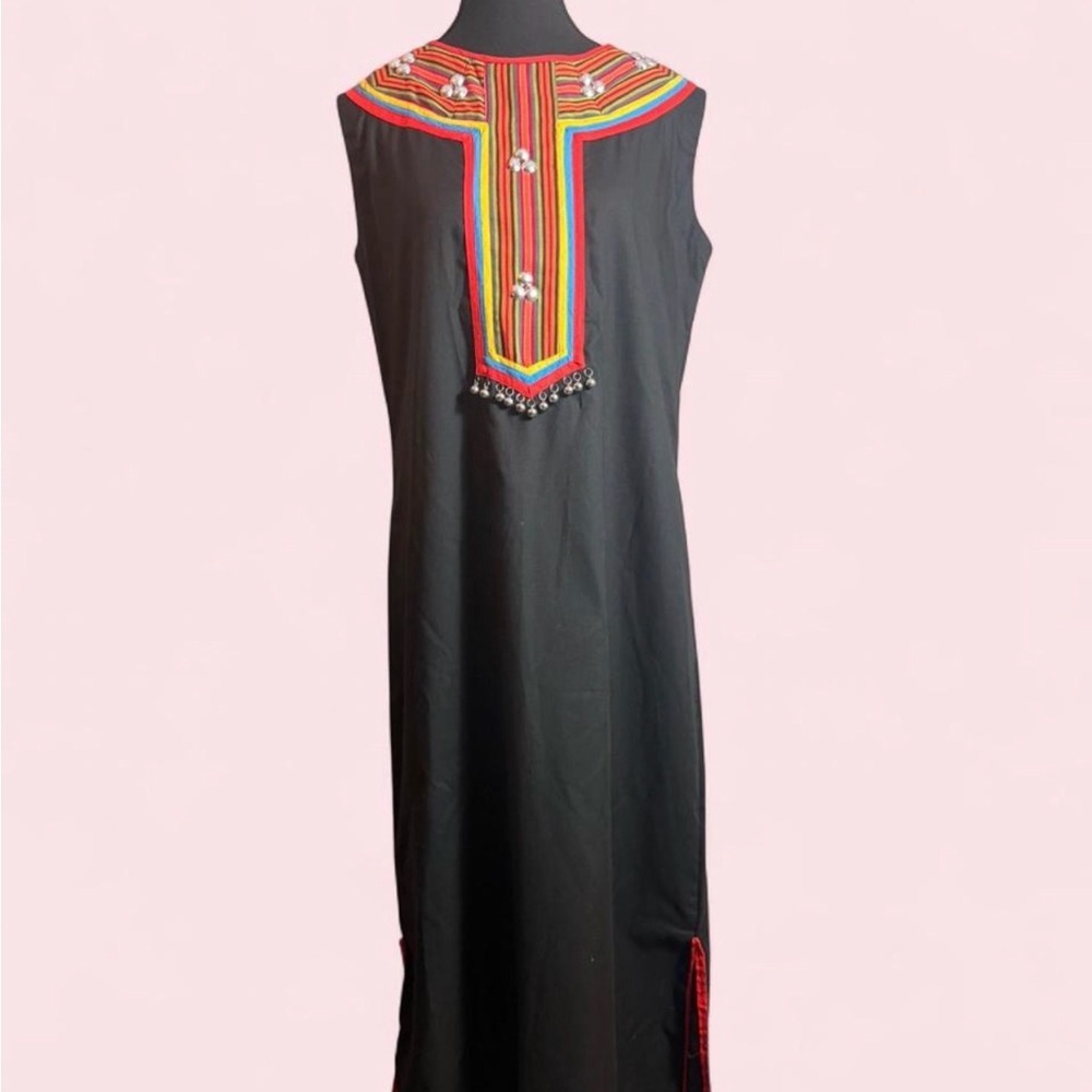 Black Thai Maxi Dress with Embroidered and Metal Detail